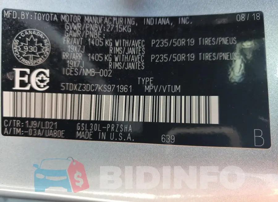 5TDXZ3DC7KS971961 Photo# 14