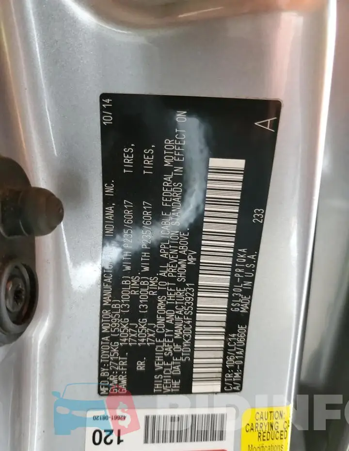 5TDYK3DC4FS539231 Photo# 13