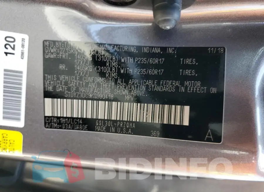 5TDYZ3DC9KS990418 Photo# 13
