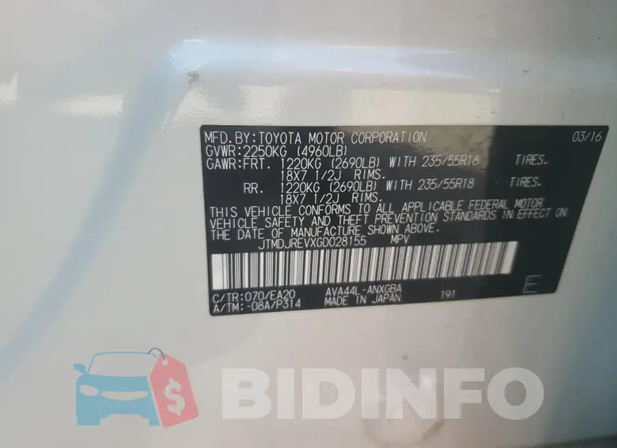 JTMDJREVXGD028155 Photo# 13