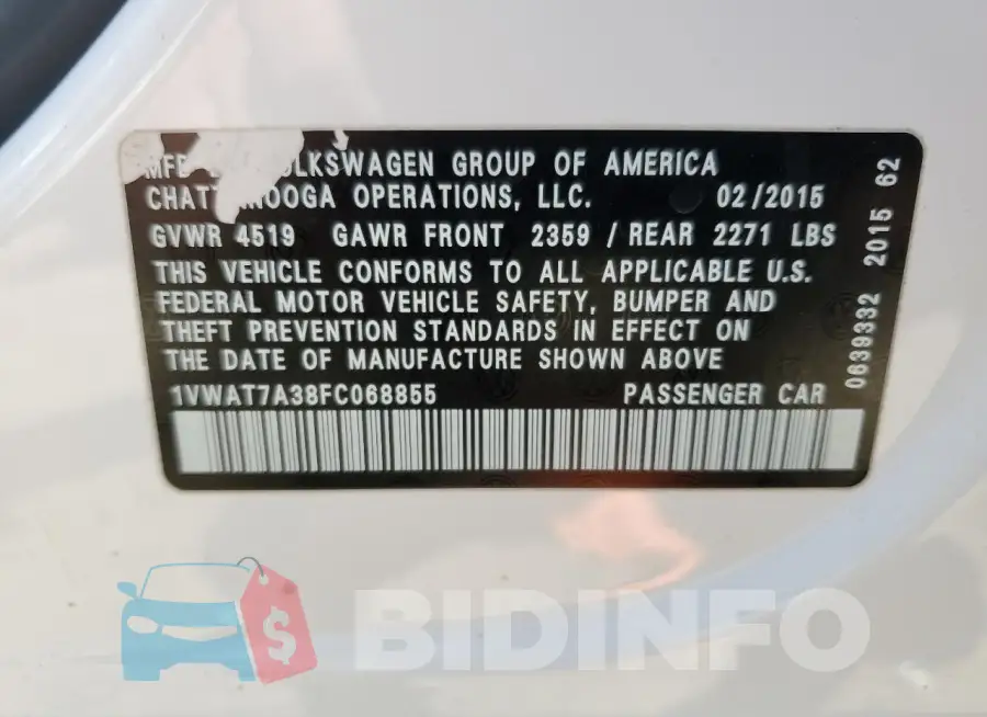 1VWAT7A38FC068855 Photo# 13