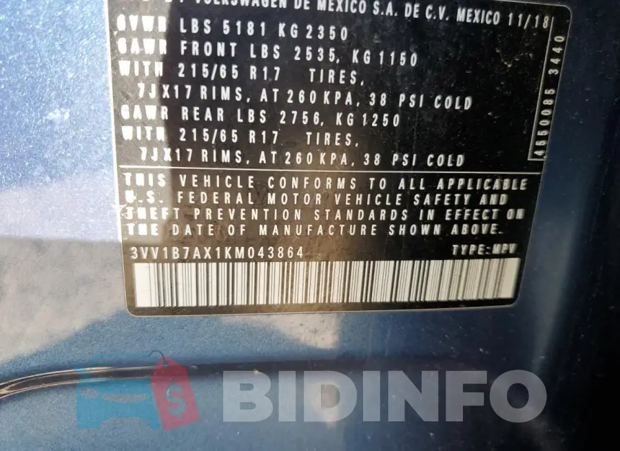 3VV1B7AX1KM043864 Photo# 13