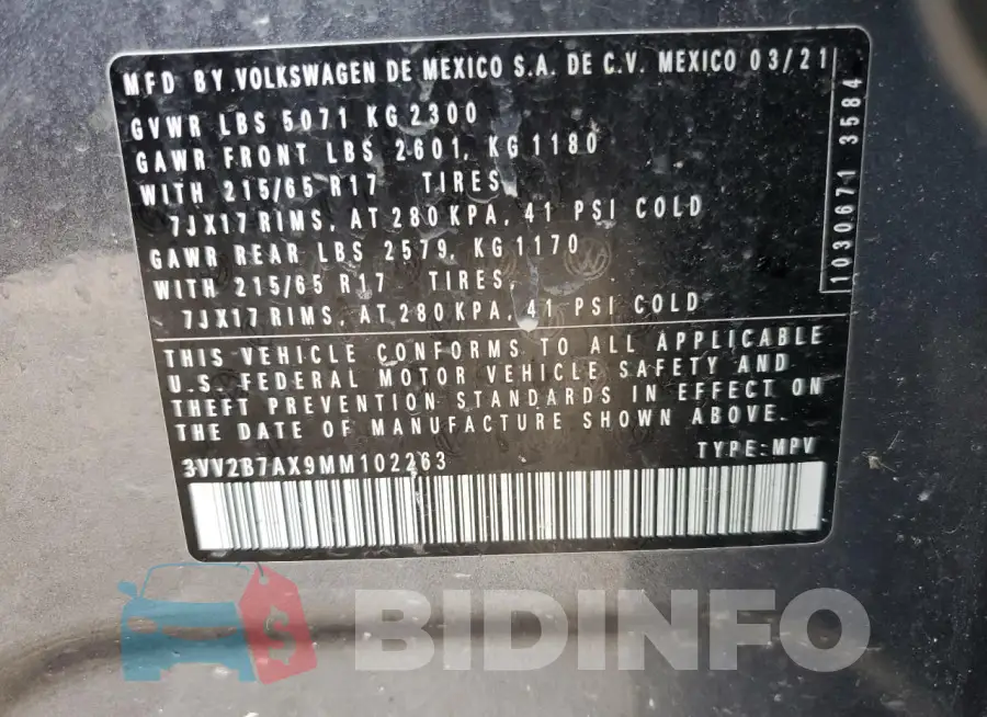 3VV2B7AX9MM102263 Photo# 13