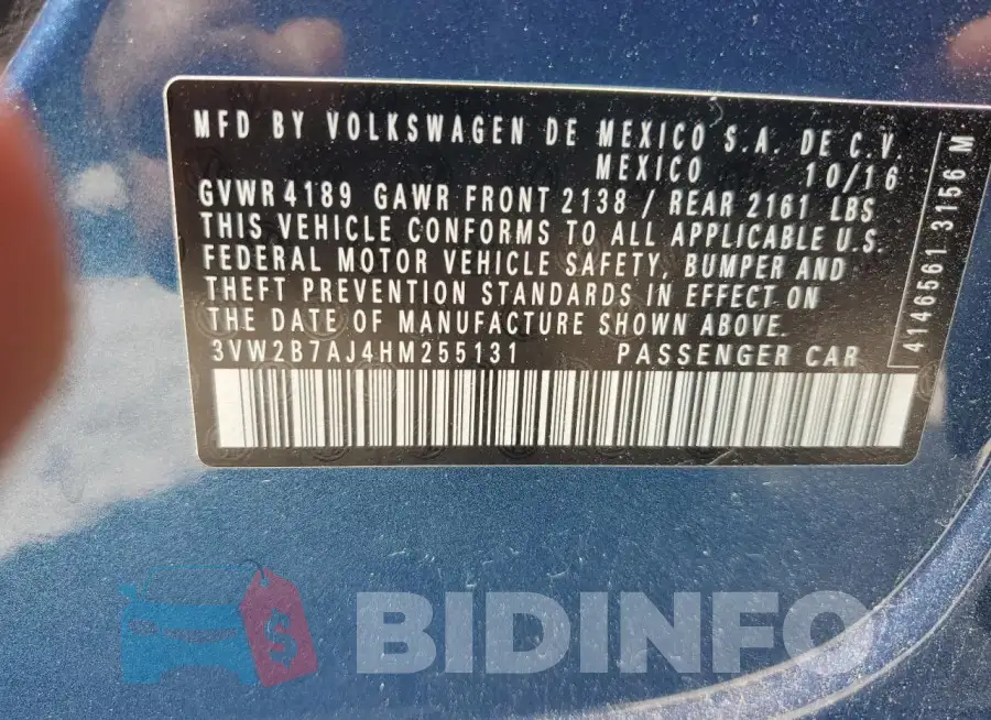 3VW2B7AJ4HM255131 Photo# 12