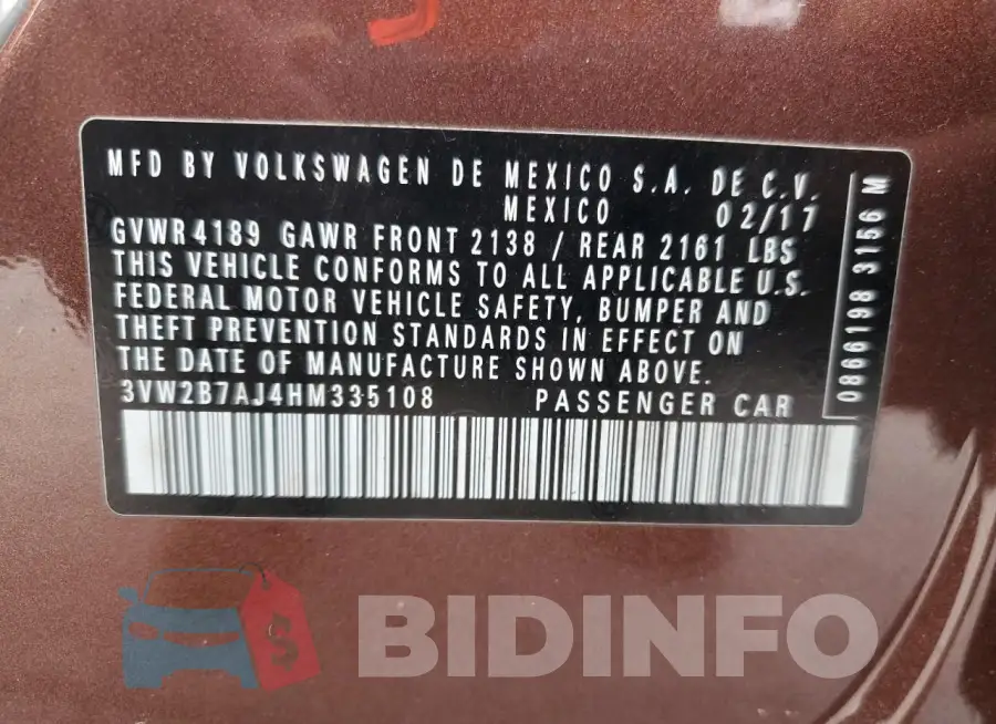 3VW2B7AJ4HM335108 Photo# 13