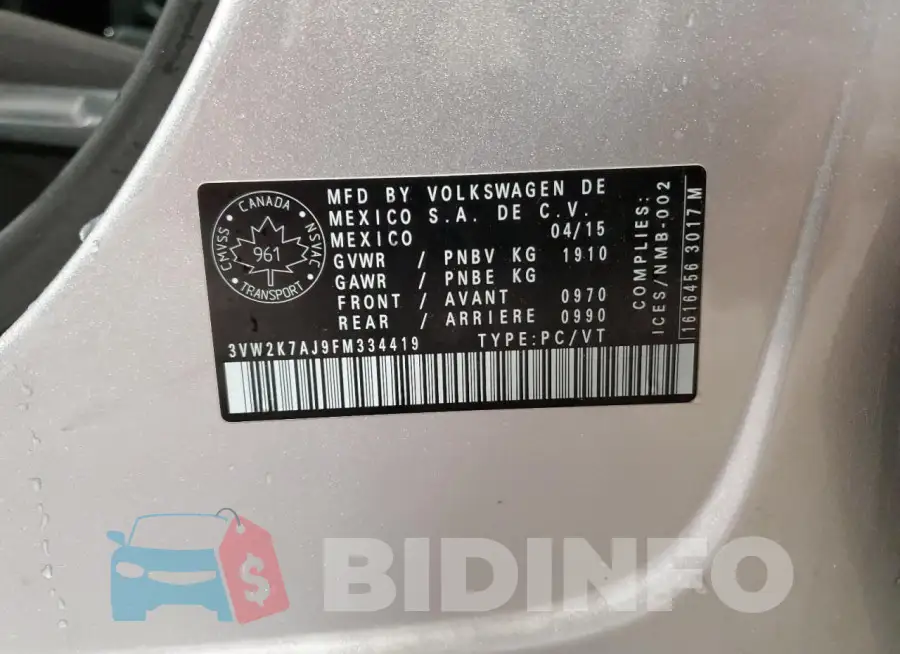 3VW2K7AJ9FM334419 Photo# 12
