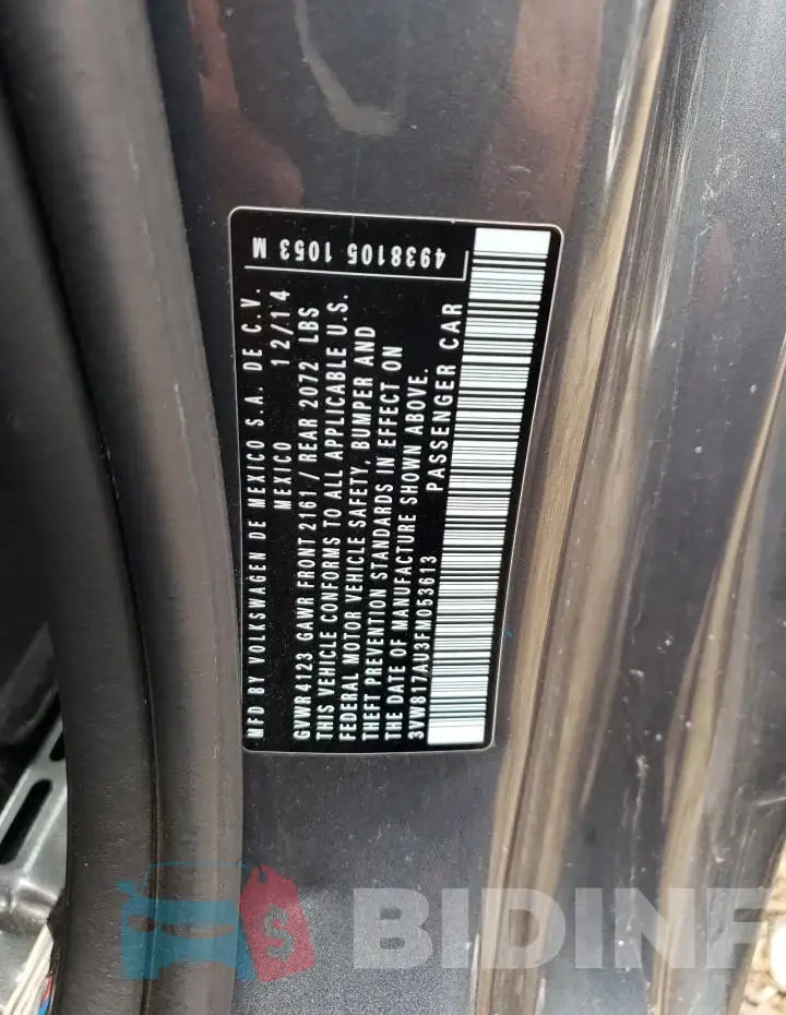 3VW817AU3FM053613 Photo# 12