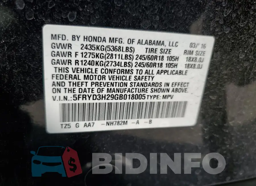 5FRYD3H29GB018005 Photo# 14