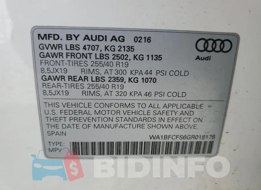 WA1BFCFS6GR018178 Photo# 13