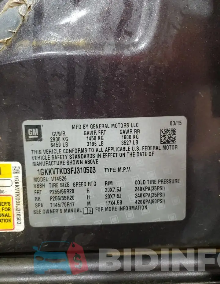 1GKKVTKD3FJ310503 Photo# 13
