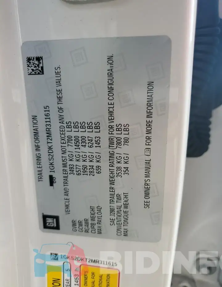 1GKS2DKT2MR311615 Photo# 13