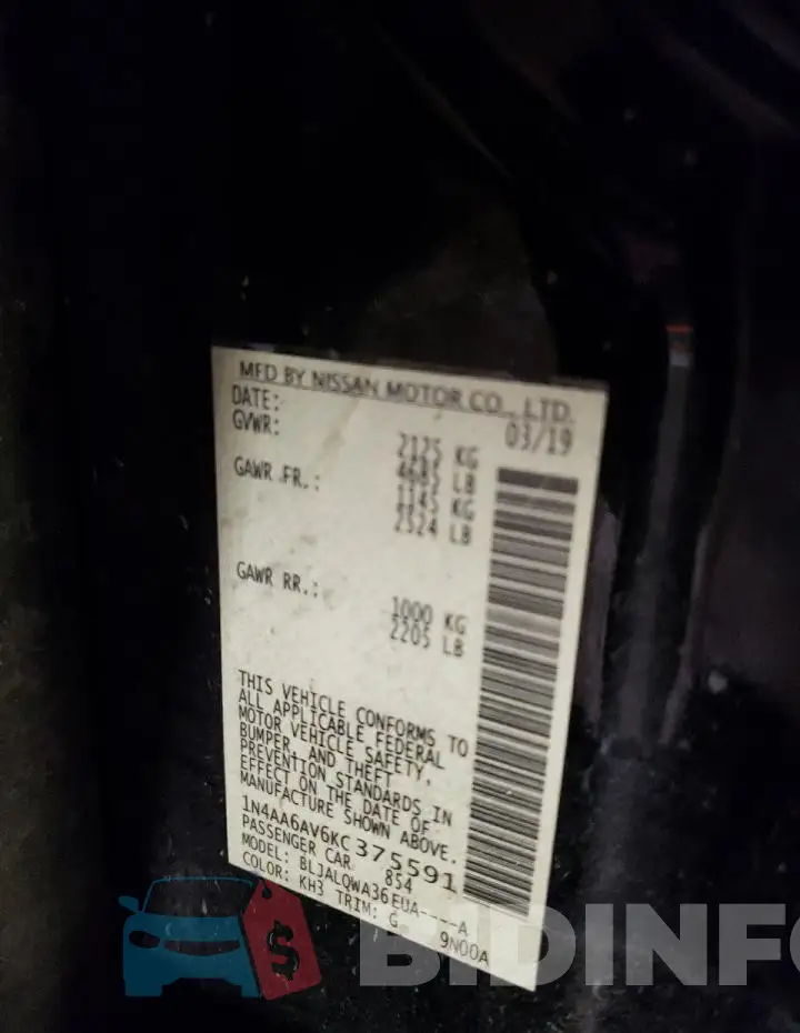1N4AA6AV6KC375591 Photo# 13