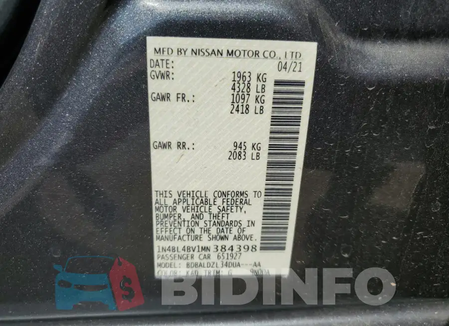 1N4BL4BV1MN384398 Photo# 12