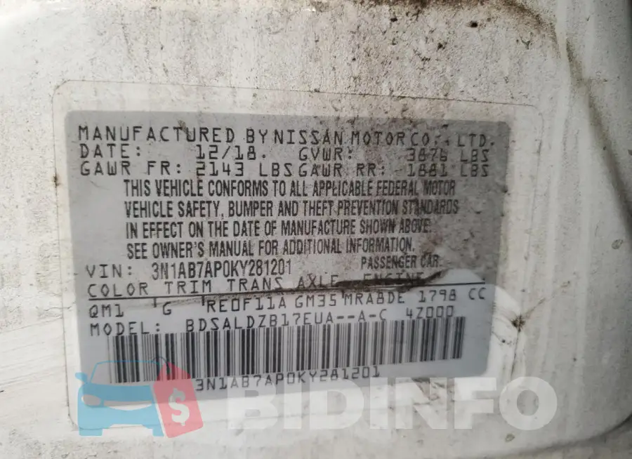 3N1AB7AP0KY281201 Photo# 12