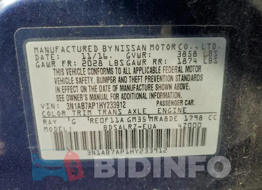 3N1AB7AP1HY233912 Photo# 13