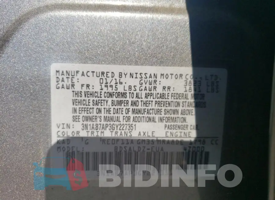 3N1AB7AP3GY227351 Photo# 13