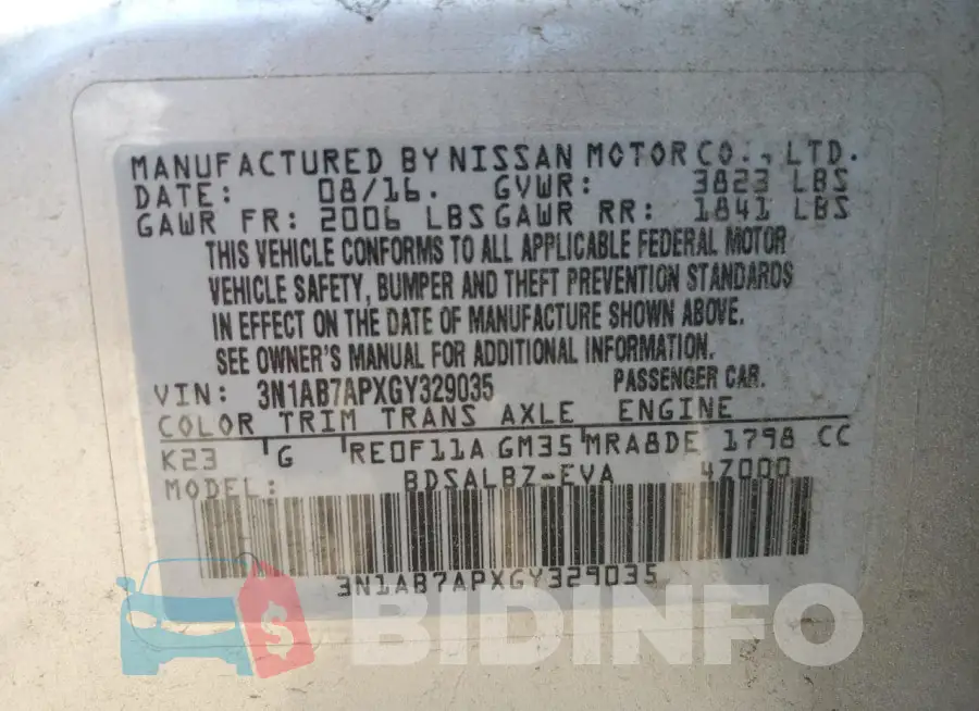 3N1AB7APXGY329035 Photo# 13