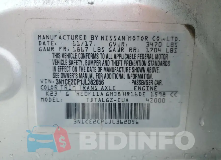 3N1CE2CP1JL362056 Photo# 13