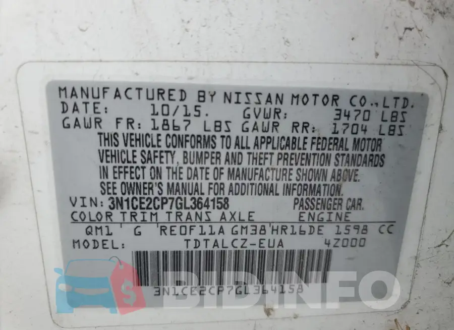 3N1CE2CP7GL364158 Photo# 12