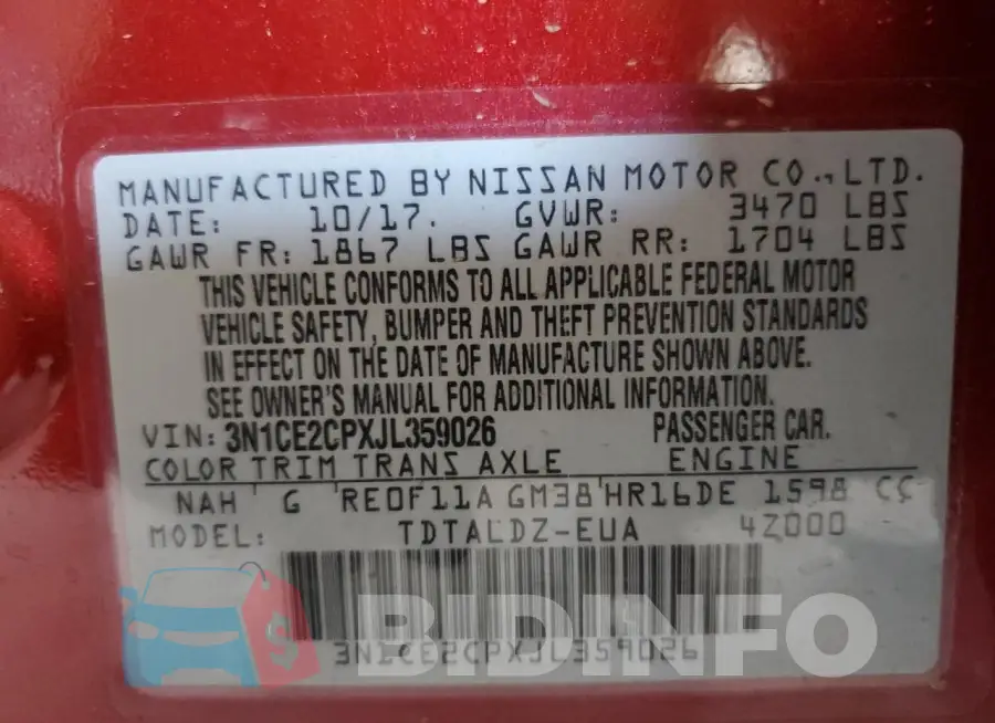 3N1CE2CPXJL359026 Photo# 12