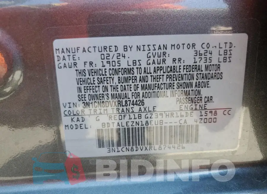 3N1CN8DVXRL874426 Photo# 13