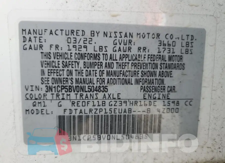 3N1CP5BV0NL504835 Photo# 12