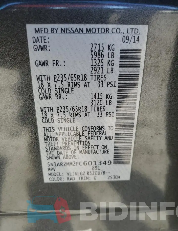 5N1AR2MM2FC601349 Photo# 13
