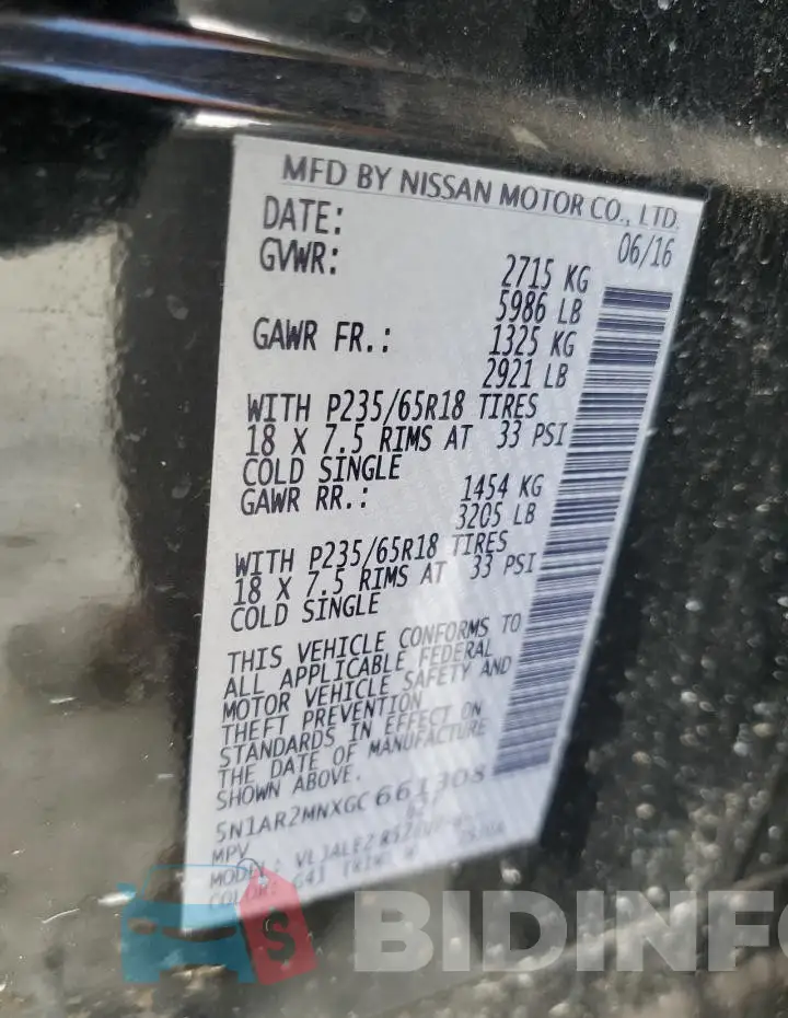 5N1AR2MNXGC661308 Photo# 14