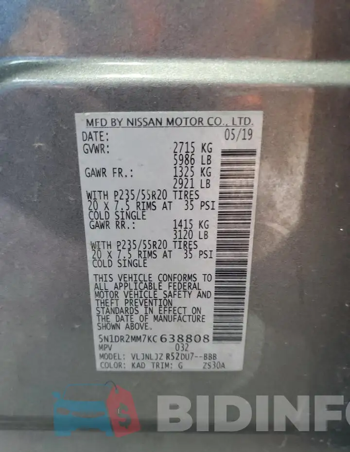 5N1DR2MM7KC638808 Photo# 13