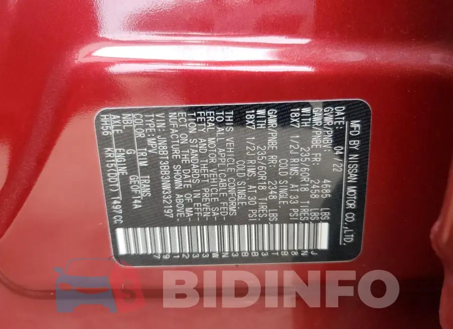 JN8BT3BB3NW332197 Photo# 12