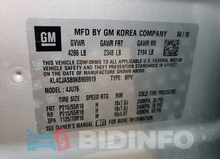 KL4CJASB9KB909919 Photo# 12