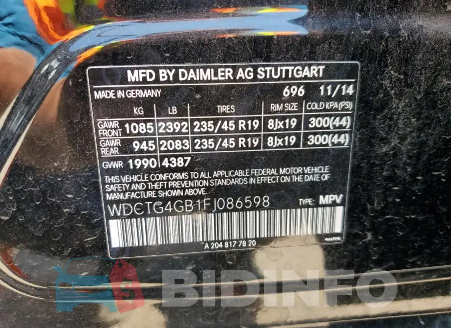 WDCTG4GB1FJ086598 Photo# 14