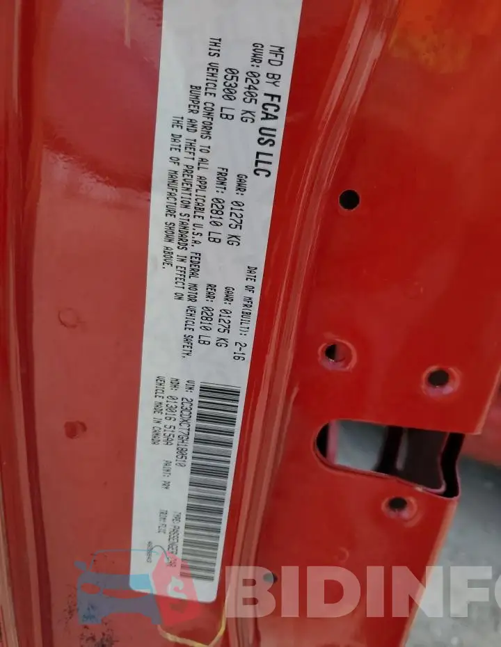 2C3CDXCT7GH180510 Photo# 13