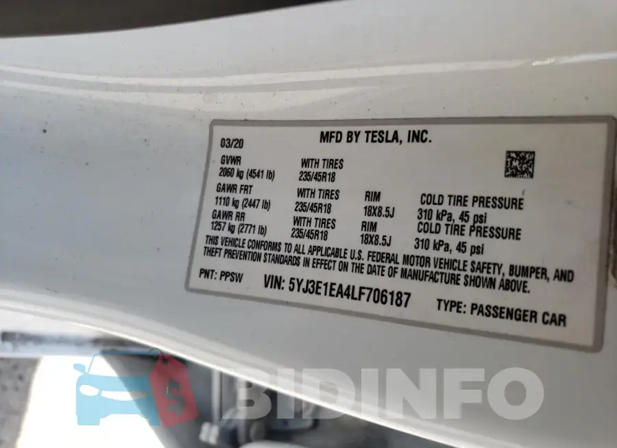 5YJ3E1EA4LF706187 Photo# 12