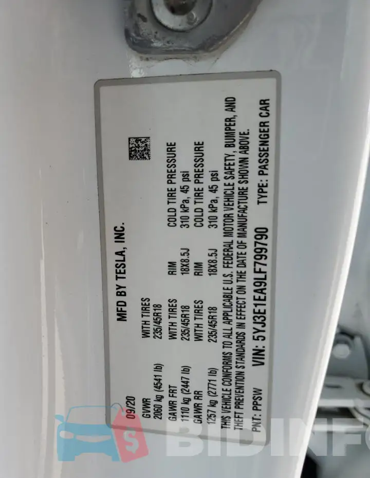 5YJ3E1EA9LF799790 Photo# 12