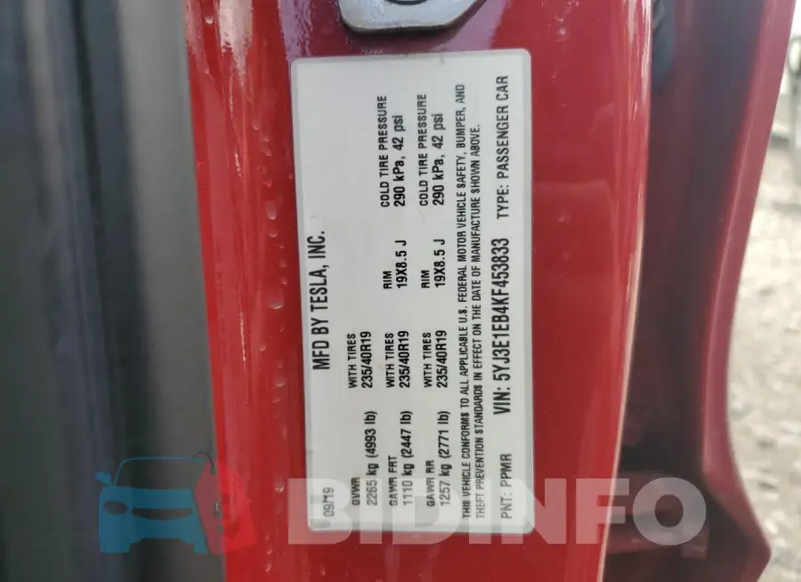 5YJ3E1EB4KF453833 Photo# 12