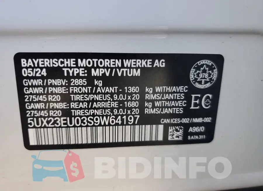 5UX23EU03S9W64197 Photo# 14