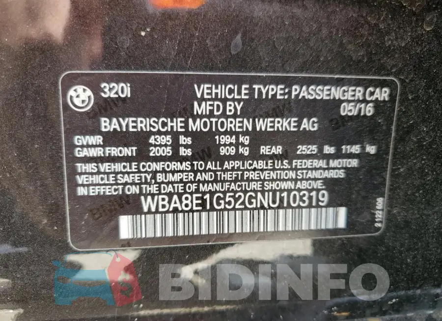 WBA8E1G52GNU10319 Photo# 12