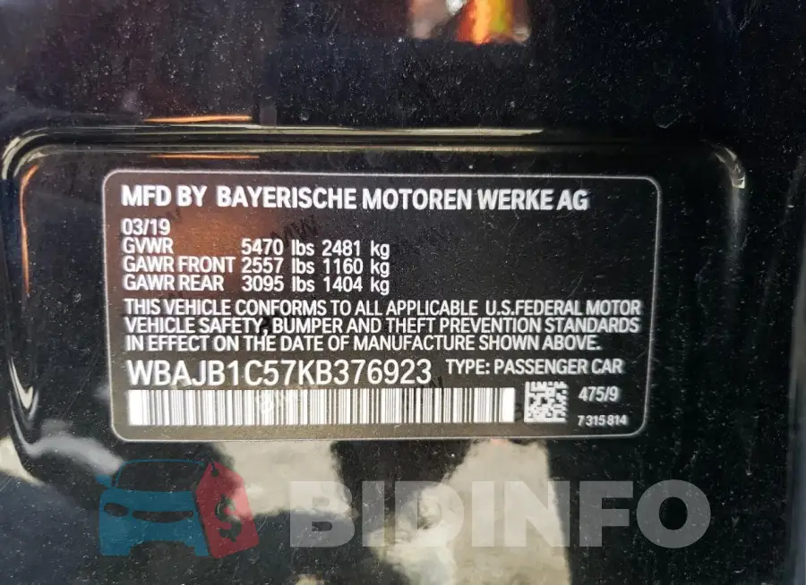 WBAJB1C57KB376923 Photo# 12