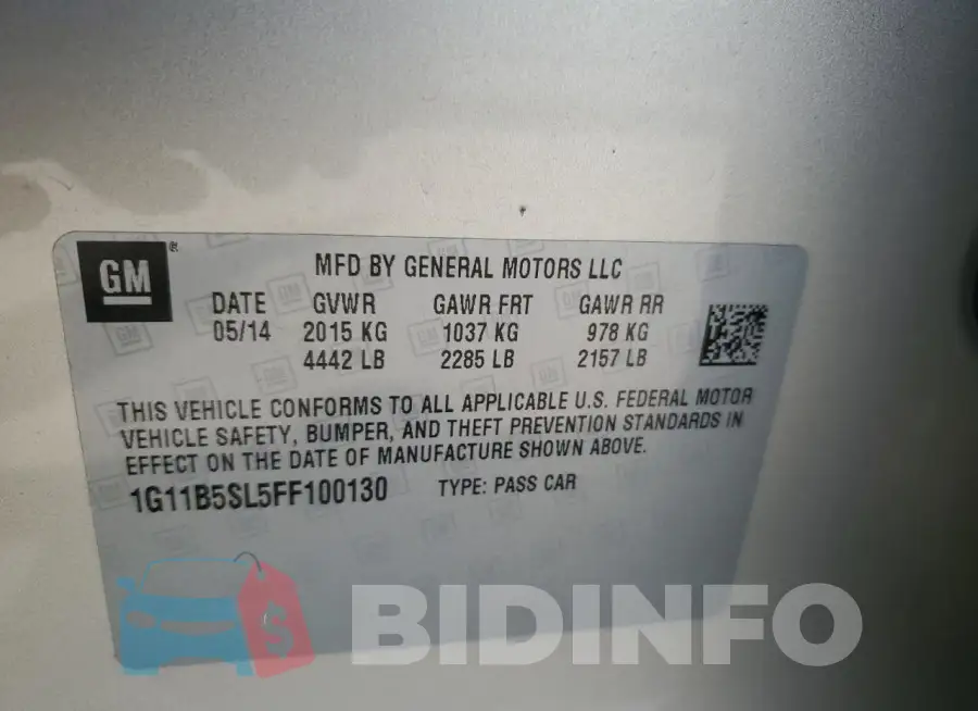 1G11B5SL5FF100130 Photo# 13