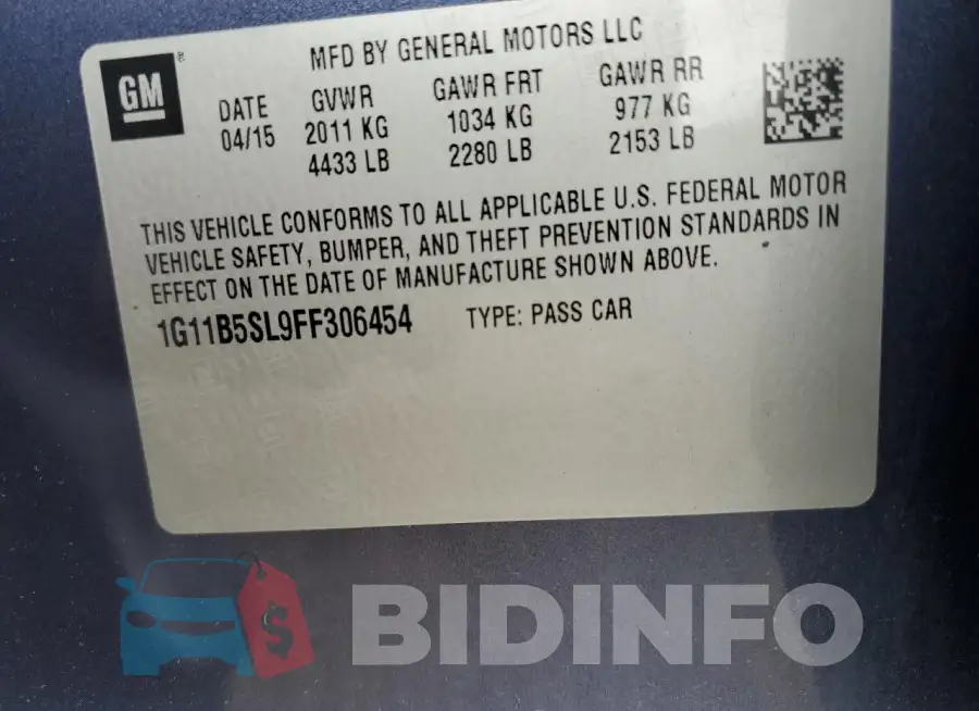 1G11B5SL9FF306454 Photo# 12