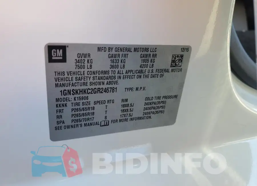 1GNSKHKC2GR246781 Photo# 13