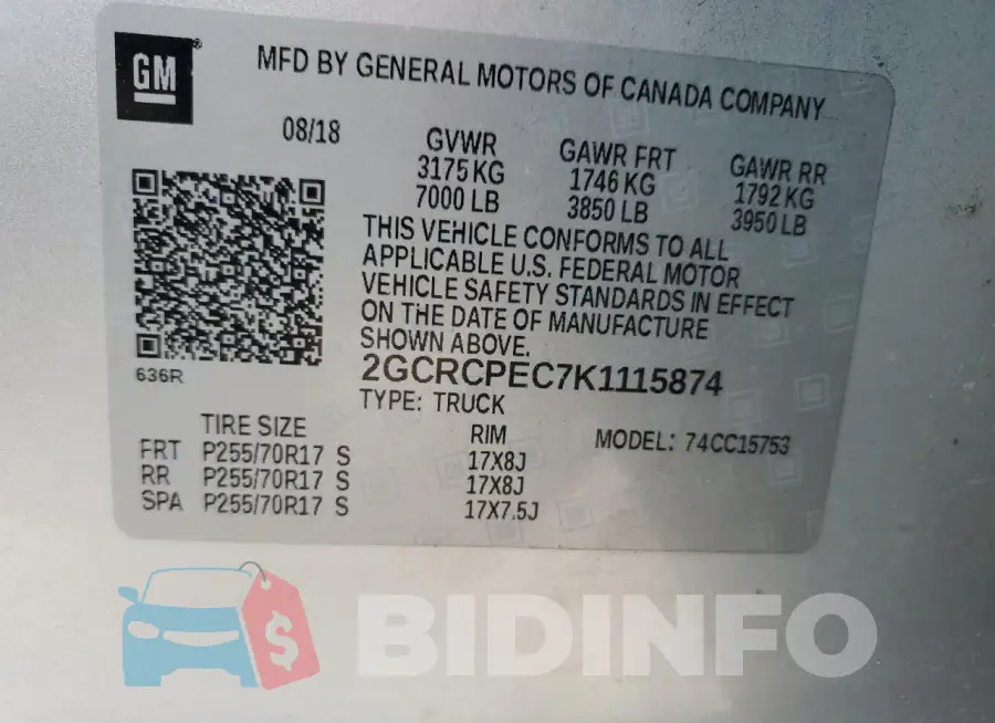 2GCRCPEC7K1115874 Photo# 12