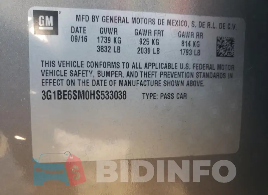 3G1BE6SM0HS533038 Photo# 12