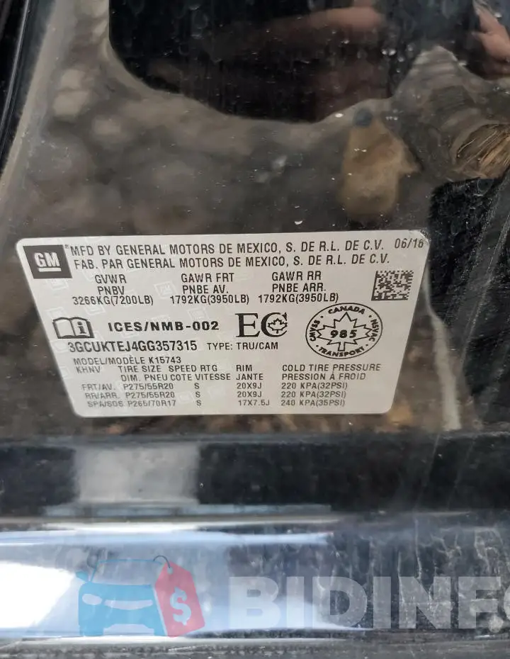3GCUKTEJ4GG357315 Photo# 12
