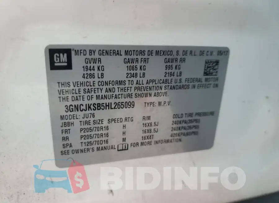 3GNCJKSB5HL265099 Photo# 13