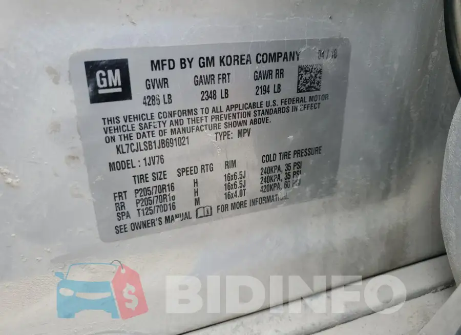 KL7CJLSB1JB691021 Photo# 13