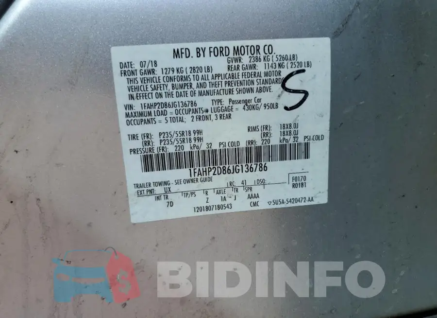 1FAHP2D86JG136786 Photo# 12