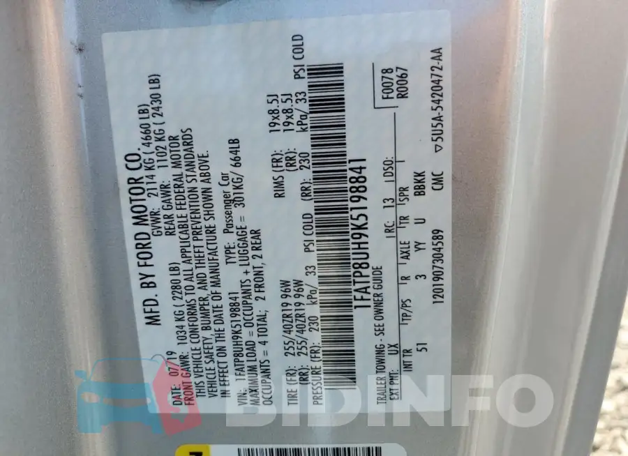 1FATP8UH9K5198841 Photo# 12