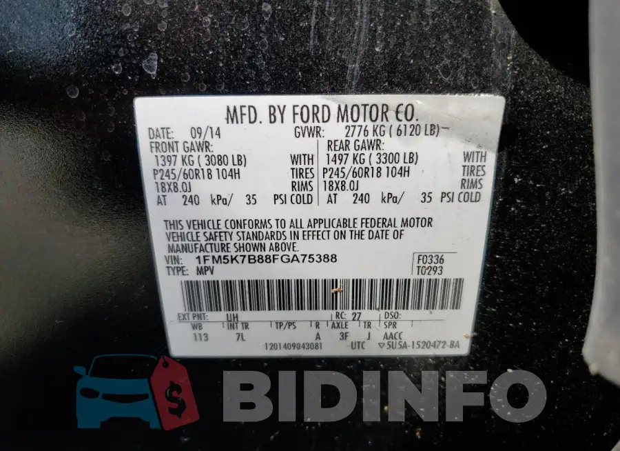 1FM5K7B88FGA75388 Photo# 13